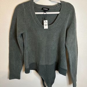 Express Scoop Neck Long Sleeve Sweater Thong Bodysuit NWT